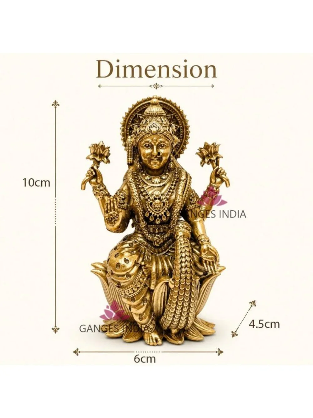 Brass Lakshmi Statue - Seated on Lotus, Ornate Religious Figurine for Home